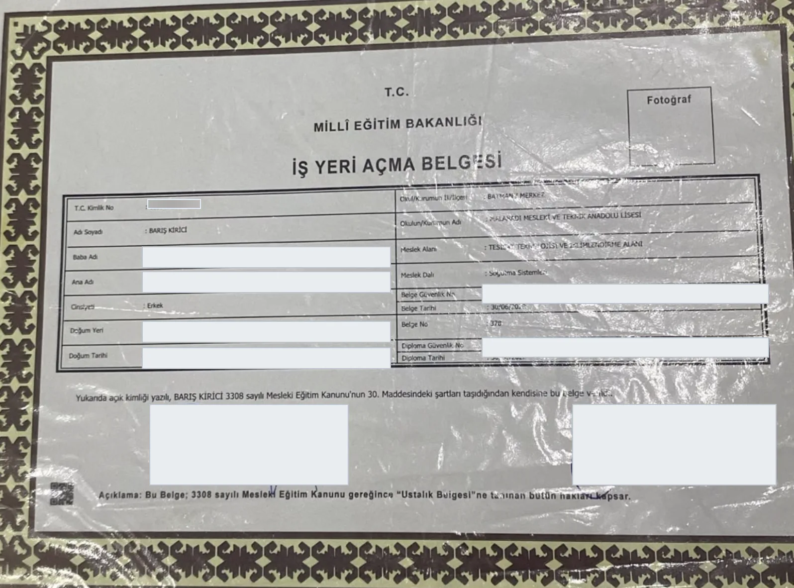 Batman Beyaz Eşya Servisi iş yeri açma belgesi — meslek dalı Soğutma Sistemleri